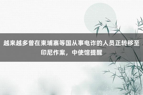越来越多曾在柬埔寨等国从事电诈的人员正转移至印尼作案，中使馆提醒