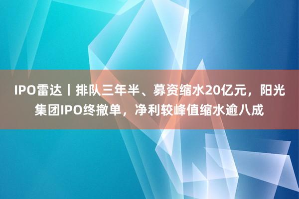 IPO雷达丨排队三年半、募资缩水20亿元，阳光集团IPO终撤单，净利较峰值缩水逾八成