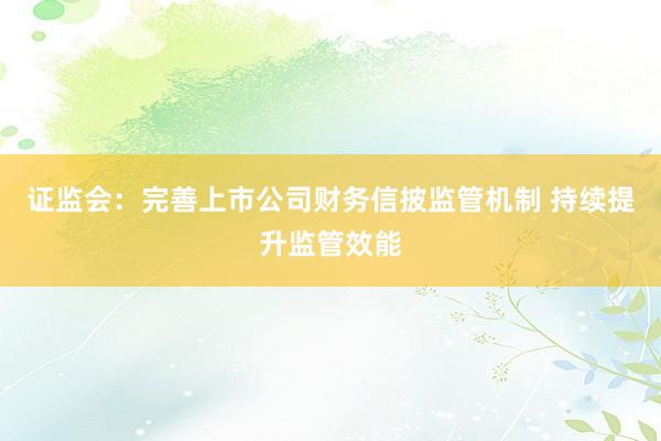 证监会：完善上市公司财务信披监管机制 持续提升监管效能