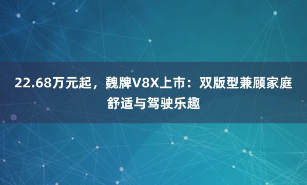22.68万元起，魏牌V8X上市：双版型兼顾家庭舒适与驾驶乐趣