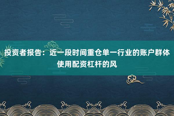 投资者报告：近一段时间重仓单一行业的账户群体使用配资杠杆的风
