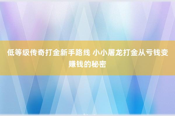 低等级传奇打金新手路线 小小屠龙打金从亏钱变赚钱的秘密