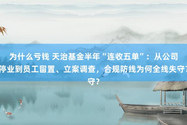 为什么亏钱 天治基金半年“连收五单”：从公司停业到员工留置、立案调查，合规防线为何全线失守？